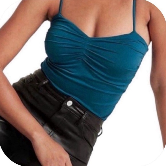Express Teal Body Contour Ruched Bodysuit Size Small - Picture 1 of 8